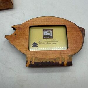 Warren Kimble American Pig Folk Art Wood Picture Frame 3.5x2.5 primitive rustic